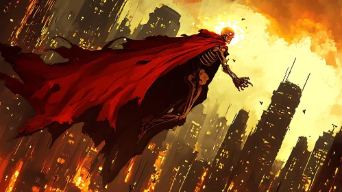 Flying Skeleton with Red Cape Art