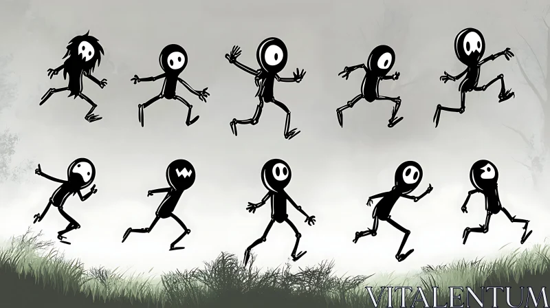 AI ART Cartoon Runners in Black and White