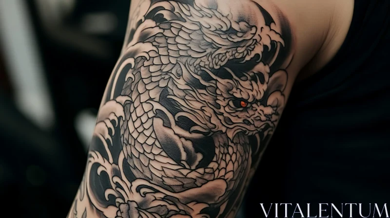 Detailed Mythical Dragon Arm Tattoo AI Image