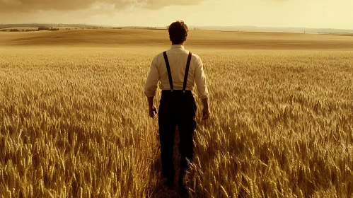 Golden Wheat Field with Figure