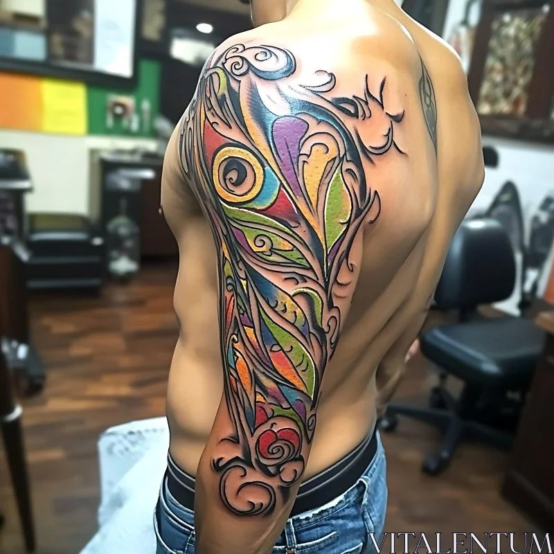 Stunning Arm and Shoulder Tattoo with Swirling Patterns AI Image