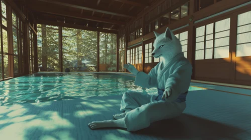 Serene Wolf Meditating Indoors