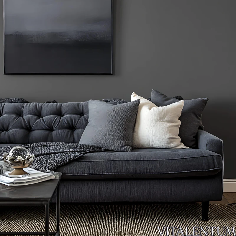 AI ART Modern Interior with Gray Couch and Pillows