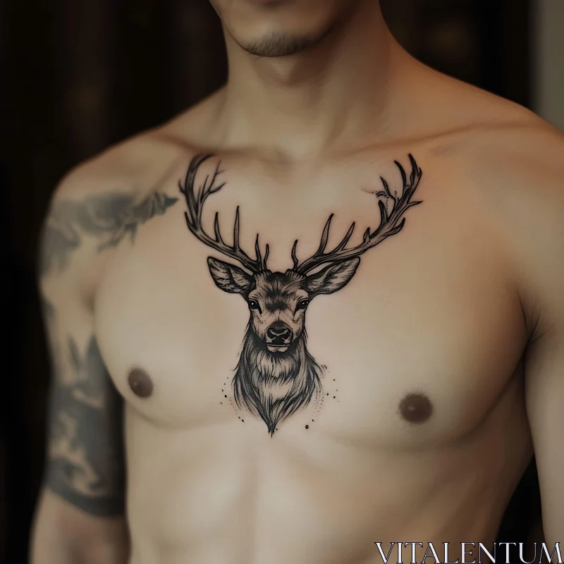 Realistic Deer Tattoo with Antlers AI Image