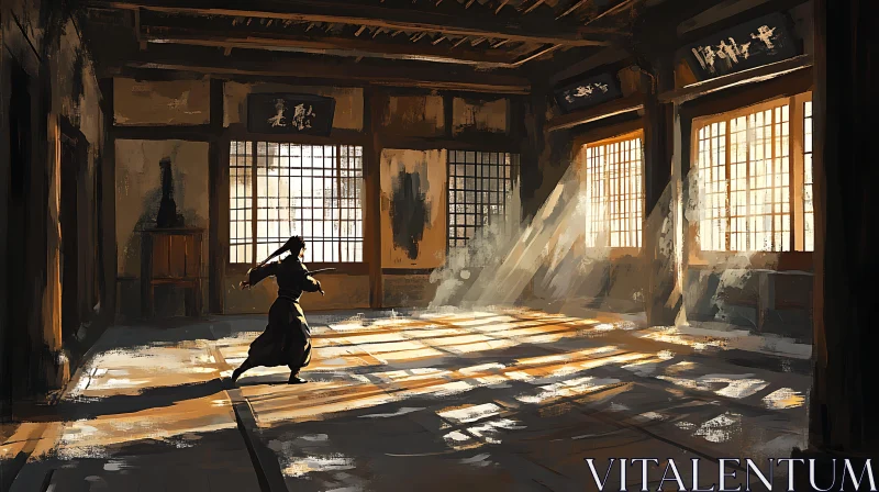 Warrior in Sunlit Room with Katana AI Image