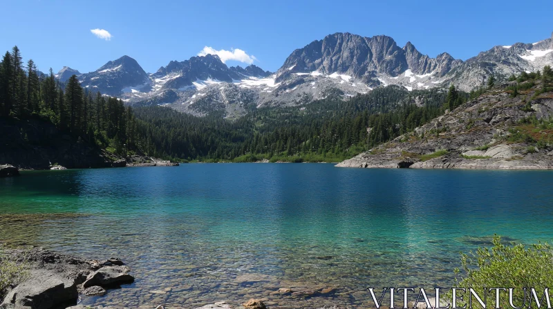 AI ART Mountain Lake and Snow-Capped Peaks