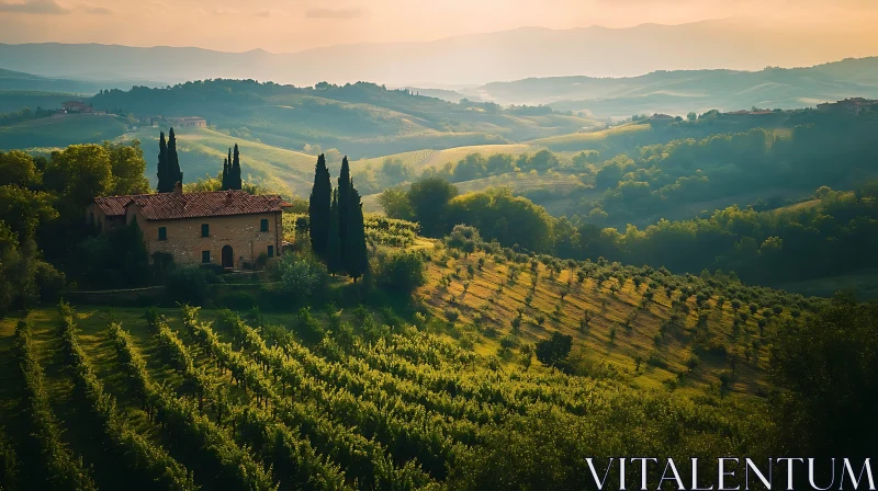 AI ART Tuscan Vineyard Landscape at Sunrise