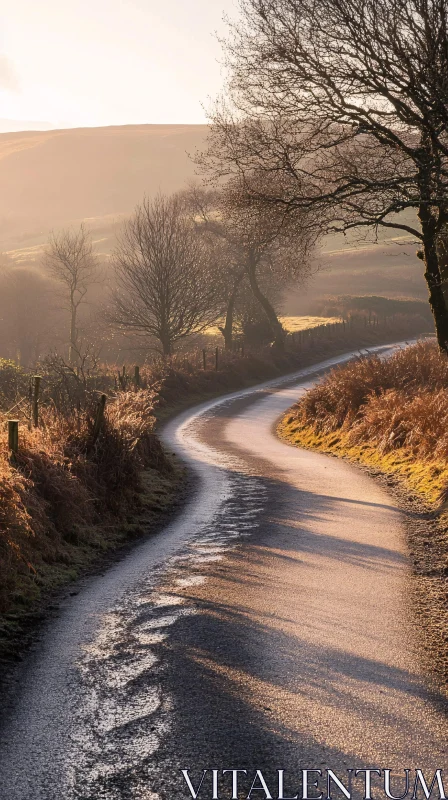 Frosty Path in Rural Landscape AI Image