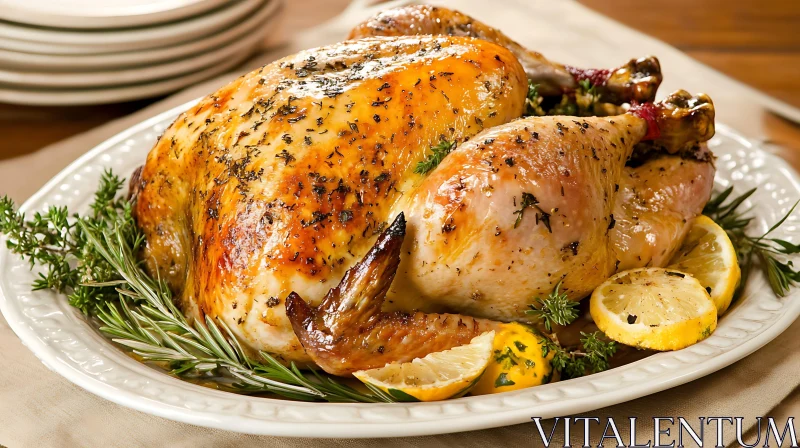 Golden Roasted Chicken with Citrus Garnish AI Image