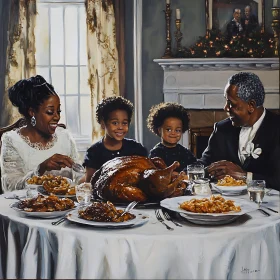 Joyful Thanksgiving Family Feast Painting