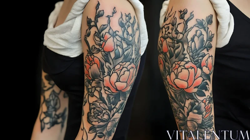 Roses and Leaves Tattoo Art AI Image