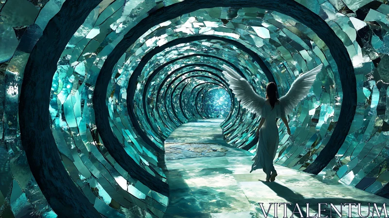 AI ART Winged Figure in Crystalline Tunnel