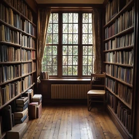 Vintage Library Interior with Bookshelves