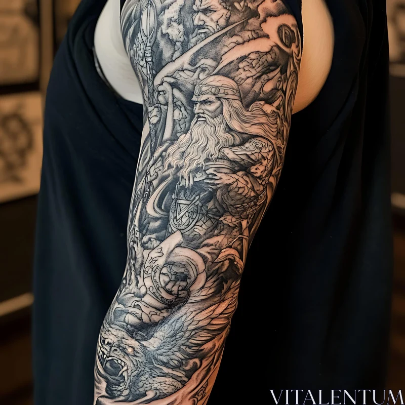 Detailed Mythical Arm Sleeve Tattoo AI Image