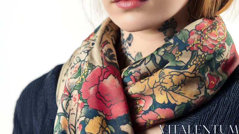 Intricate Floral Pattern on Scarf AI Image