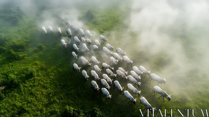 Herd of Cows Grazing AI Image