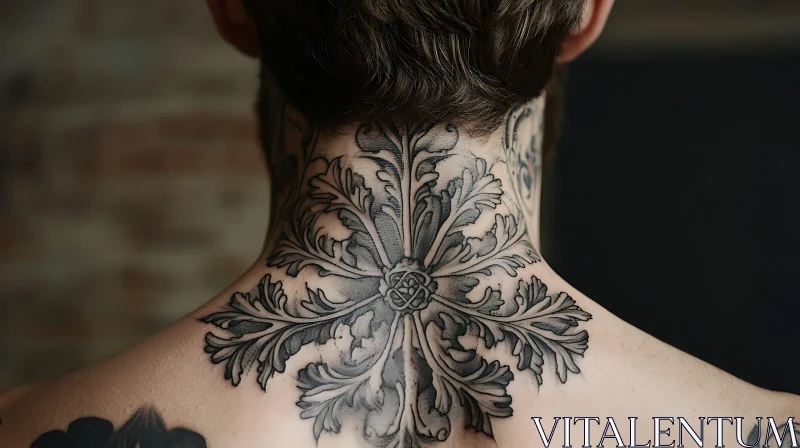 Symmetrical Leaf Pattern Neck Tattoo AI Image