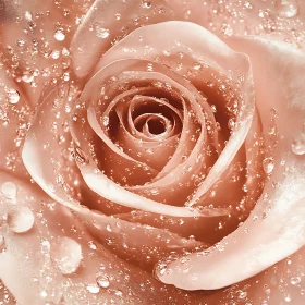 Detailed Peach Rose with Dew Drops