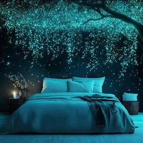 Teal Bedroom with Glowing Tree