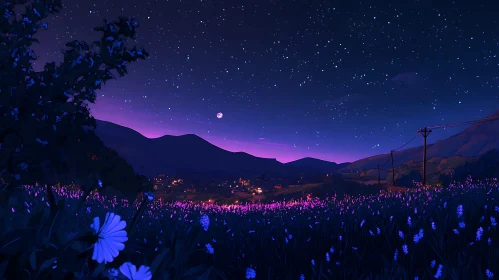 Floral Field Under Night Sky