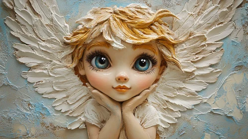 Whimsical Angelic Figure with Blue Eyes