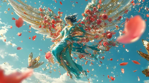 Ethereal Angel with Rose Wings