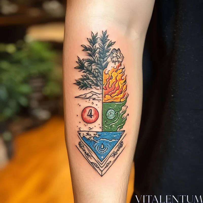 Four Elements Arm Tattoo AI Image