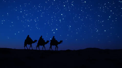 Camels Under Starry Night