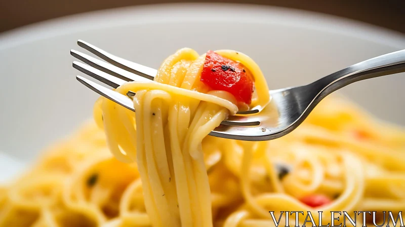 AI ART Creamy Spaghetti with Tomato on Fork