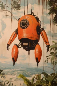 Orange Robot Amidst Jungle Canopy