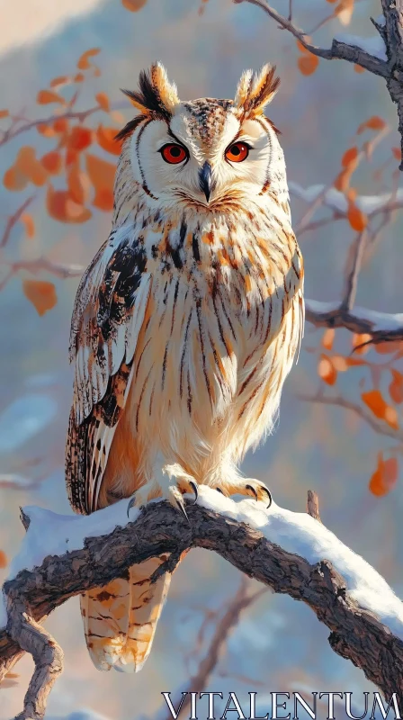 Autumn Owl Perched on Branch AI Image