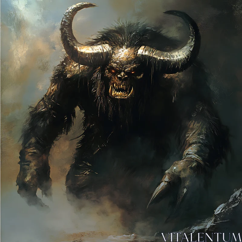 AI ART Enraged Minotaur Emerging from the Mist