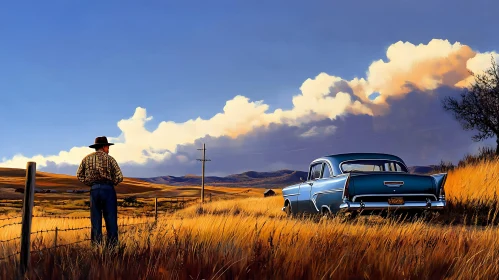 Rural Vista with Classic Car