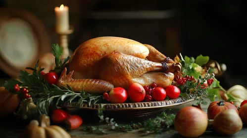 Thanksgiving Turkey with Apples and Greenery