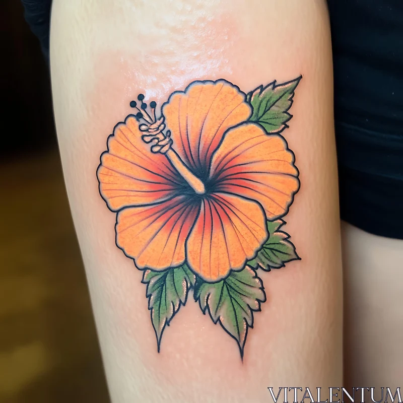 Detailed Hibiscus Flower Tattoo Design AI Image