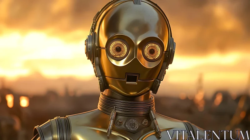 Futuristic Golden Droid at Sunset AI Image