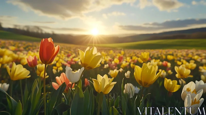 Sunset Over the Tulip Field AI Image