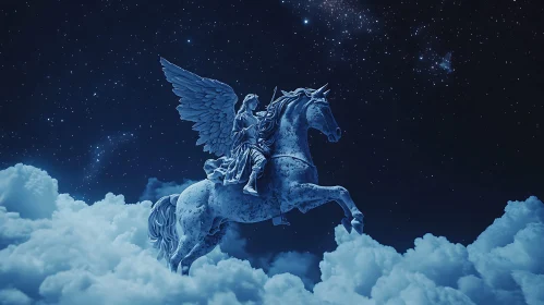 Winged Guardian Ascending Through Clouds