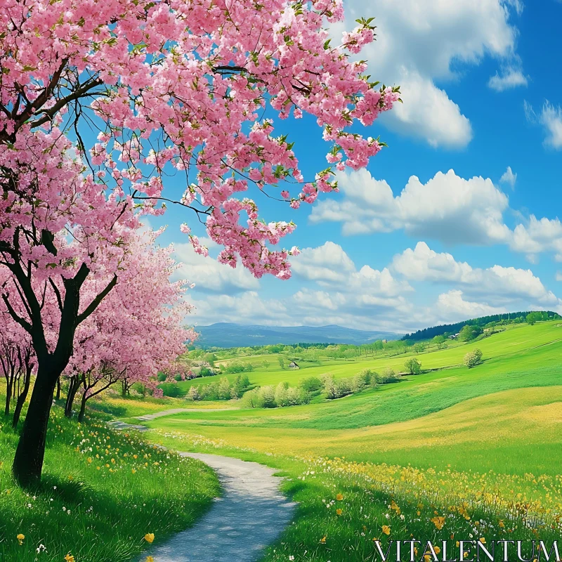 AI ART Blossom Path in Meadow