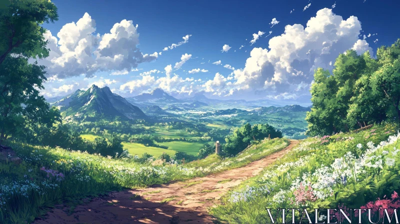 Scenic Path to Mountains Landscape Artwork AI Image