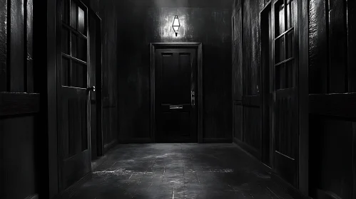 Dark Hallway with Central Door