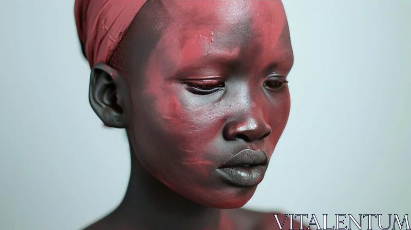 Captivating Portrait of a Young African Woman with Red Face Paint AI Image
