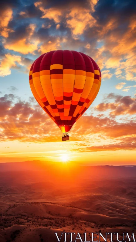 Captivating Red Hot Air Balloon in the Desert at Sunset AI Image