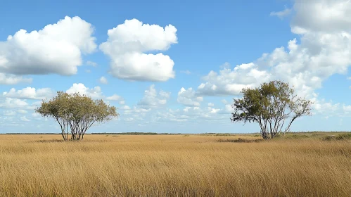 Tranquil Grassland Landscape with Trees