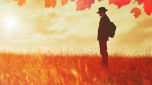 Lone Figure in Autumn Landscape
