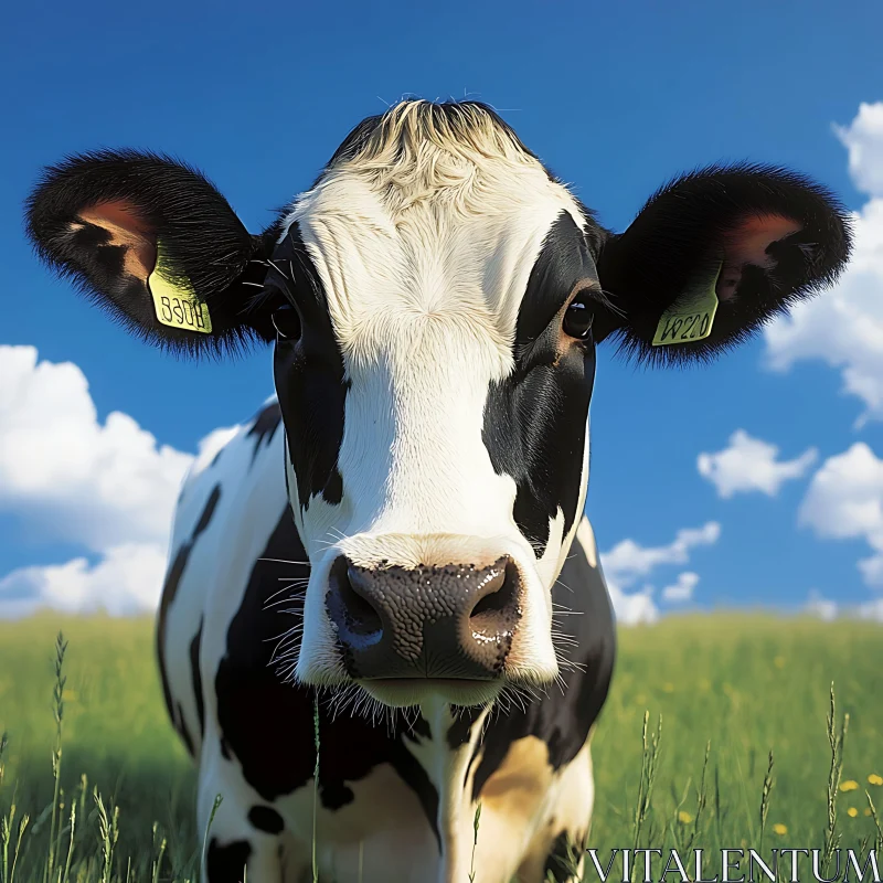 Black and White Cow in Pasture AI Image