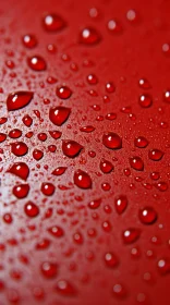 Detailed Macro Photography of Raindrops on Red Surface
