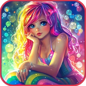 Colorful Anime Girl with Bubbles