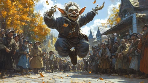 Levitating Troll Among Cheering Villagers