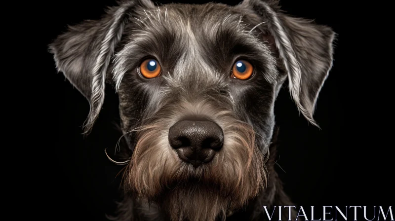 Emotive Portrait of a Black Schnauzer Dog AI Image